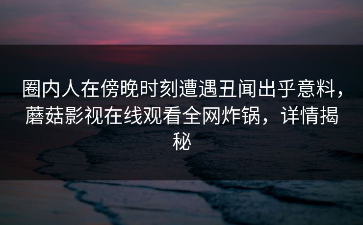 圈内人在傍晚时刻遭遇丑闻出乎意料，蘑菇影视在线观看全网炸锅，详情揭秘
