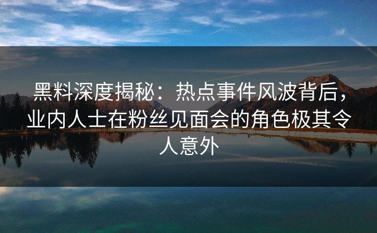 黑料深度揭秘：热点事件风波背后，业内人士在粉丝见面会的角色极其令人意外
